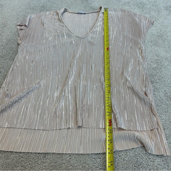 ZARA rose gold metallic pleated stretchy V-neck blouse Sz M - Picture 9 of 11